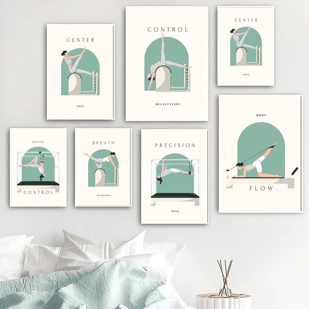Flow Yoga Pilates - Póster Ilustrativo de Ejercicios Minimalistas de
